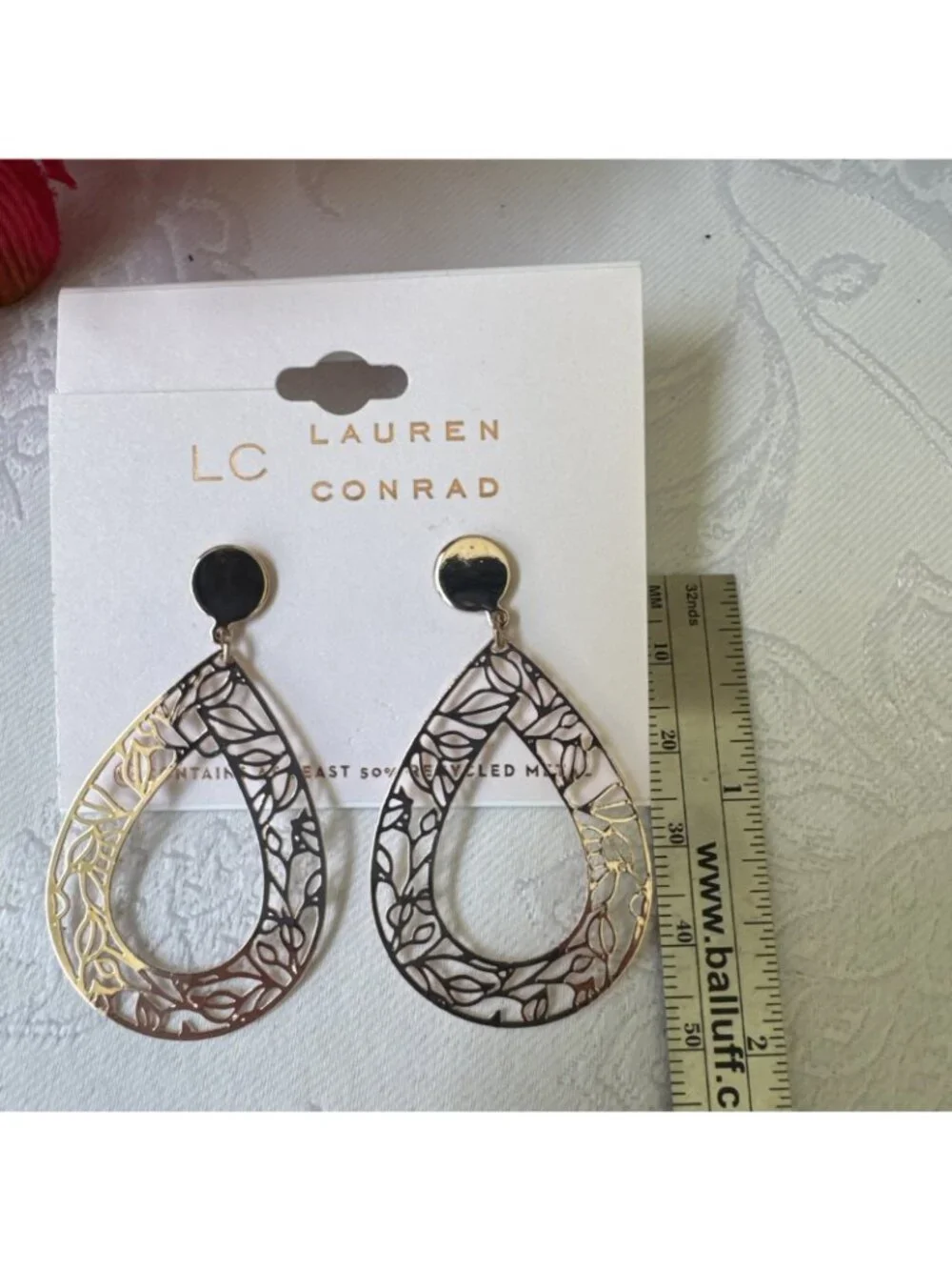 LC Lauren Conrad Earrings Oval Filigree Tree of Life GoldTone Dangle 2